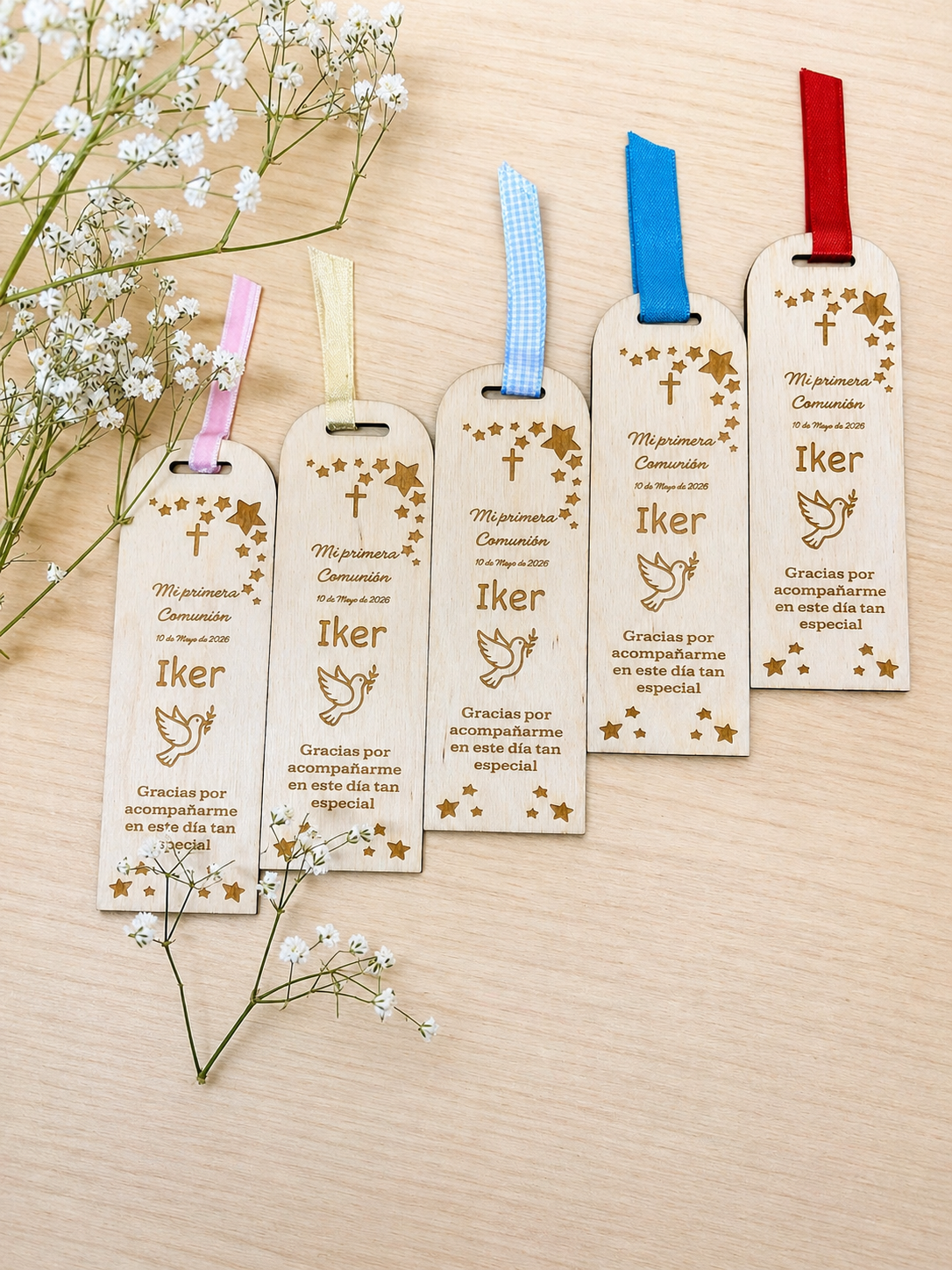 marcapáginas de madera personalizados para comunión